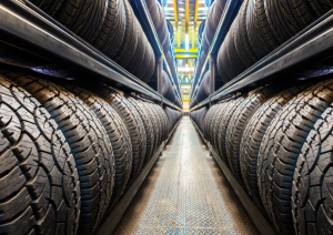 Rows of tires being stored near Noblesville, Indiana.