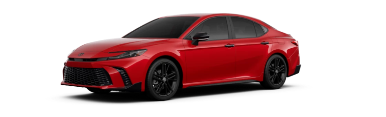 Red Toyota Camry, front three-quarter view
