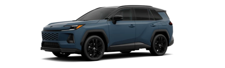 Blue Toyota hybrid SUV, front three-quarter view