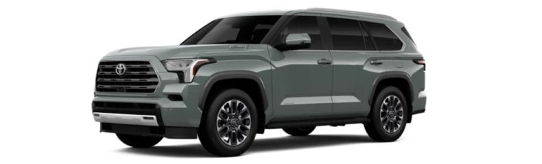 Gray-green Toyota Sequoia, front three-quarter view