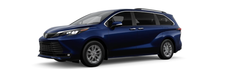 Blue Toyota Sienna minivan, front three-quarter view