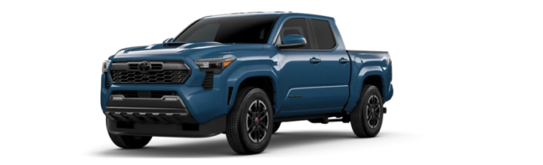 Blue Toyota Tacoma TRD Sport pickup, front three-quarter view