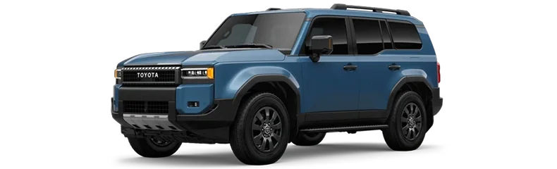 Blue Toyota Land Cruiser, front three-quarter view