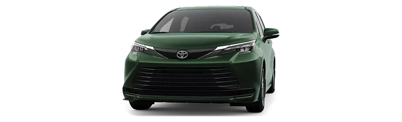 Dark green 2026 Toyota Sienna minivan, front view